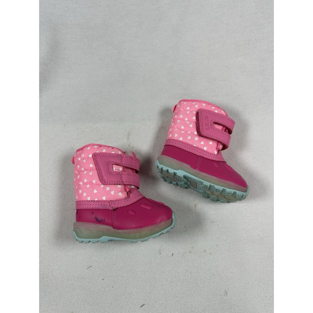 Carter's Girls Pink Heart Snow Boots fur Lined light up toddler size 4 - Picture 3 of 5
